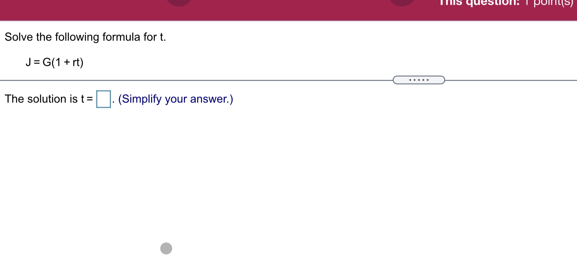 This question: I point(s) Solve the following