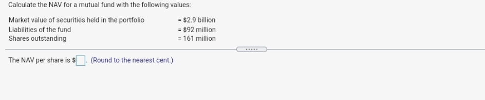 question 6 Calculate the NAV for a mutual fund