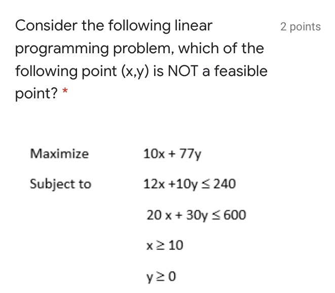 Consider the following linear 2 points