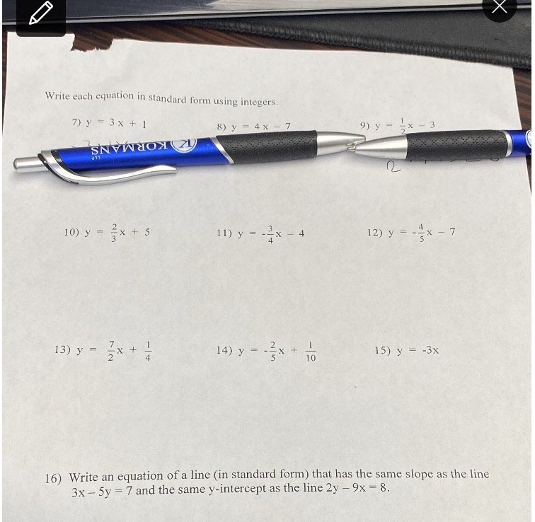 Write each equation in standard form using