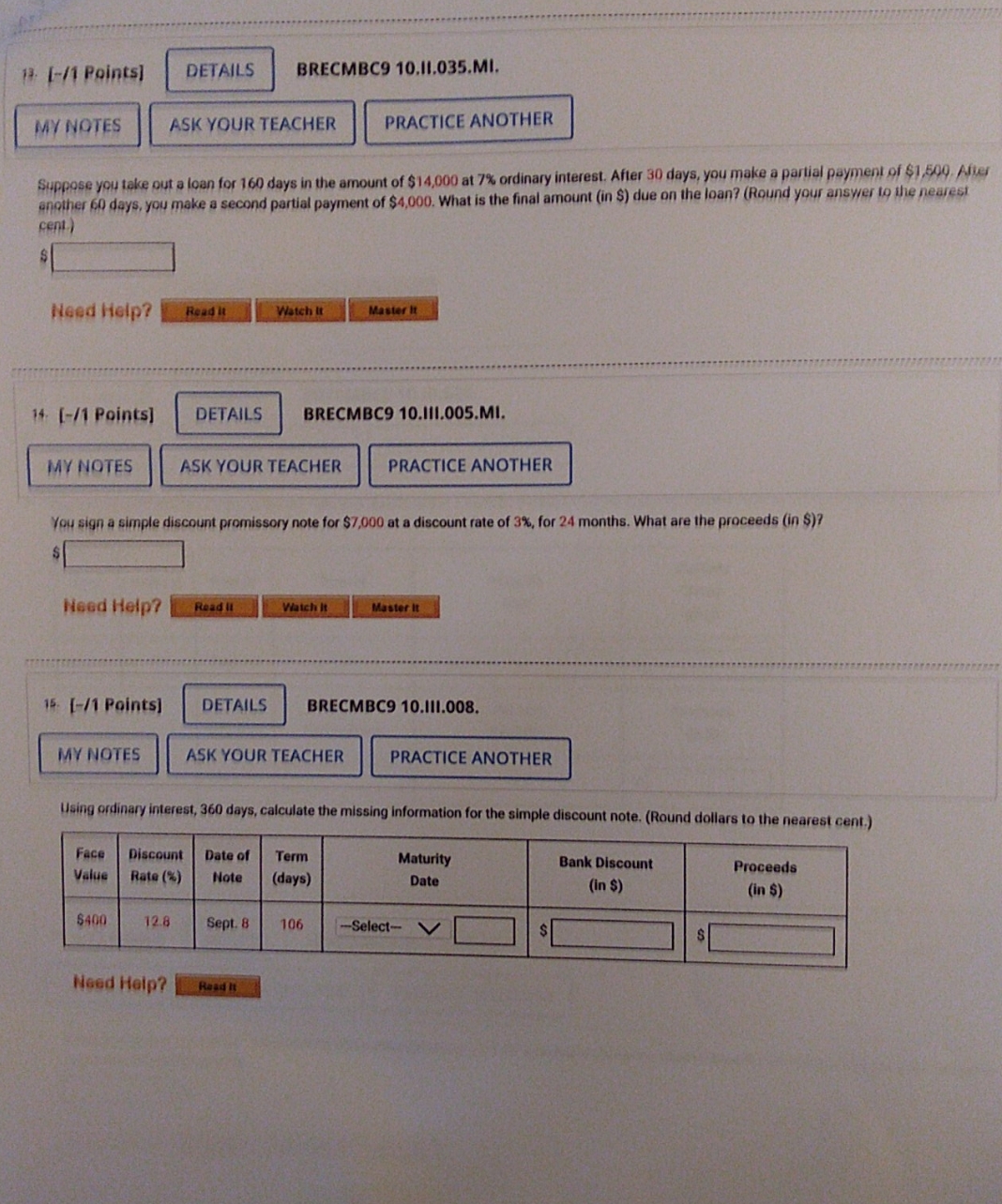 just need answers.... thank you 13. [-/1 Points]