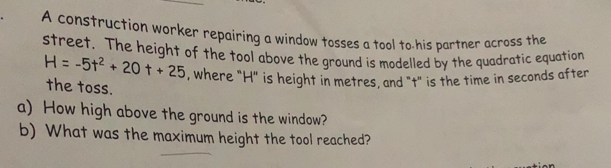 Pls help!!! A construction worker repairing a