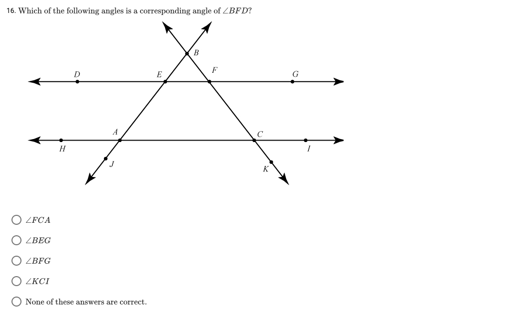16. Which of the following angles is a