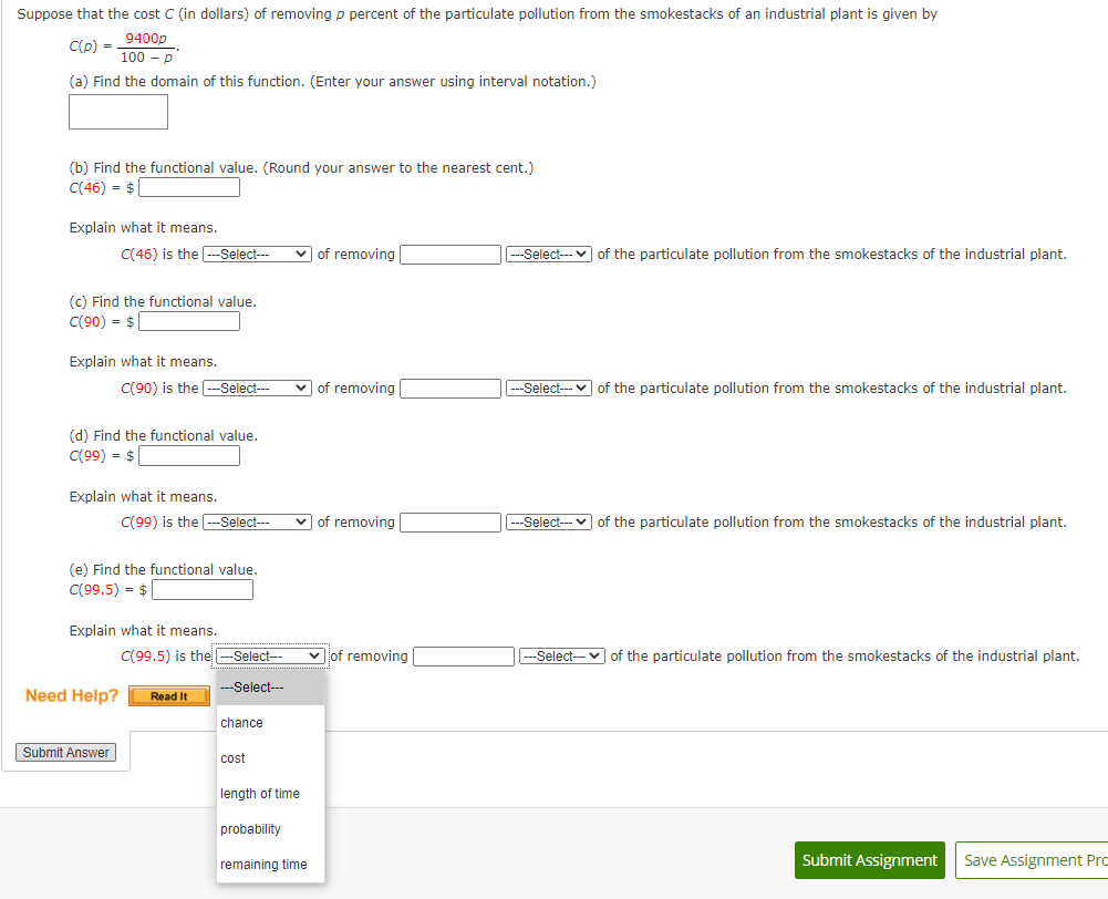 Suppose that the cost C [in dollars) of removing
