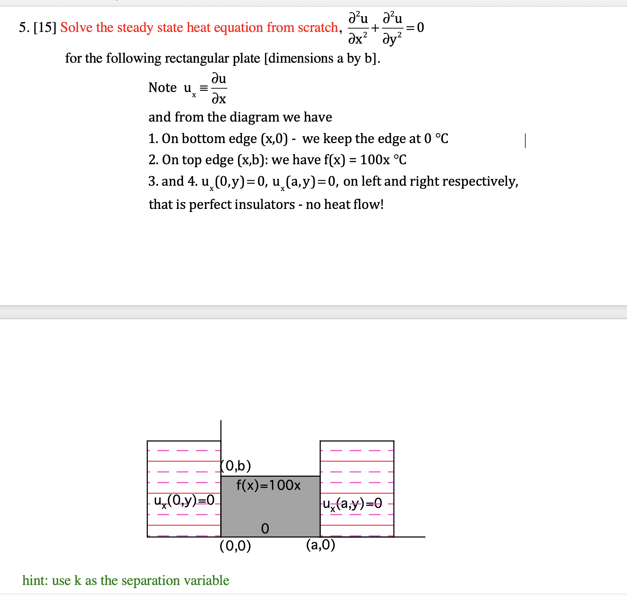 2 2 5. [15] Solve the steady state heat equation
