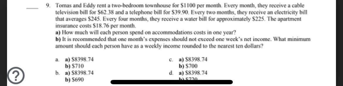 9. Tomas and Eddy rent a two-bedroom townhouse