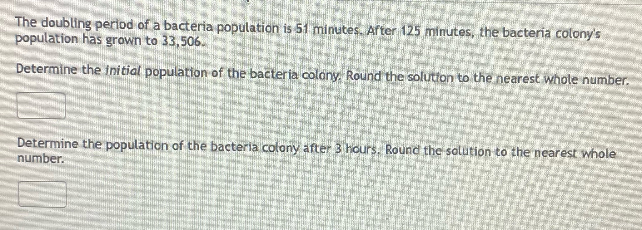 The doubling period of a bacteria population is