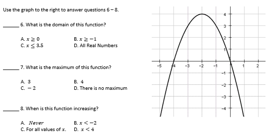 Use the graph to the right to answer questions 6