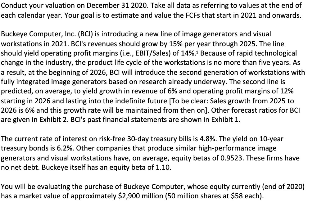 Conduct your valuation on December 31 2020. Take