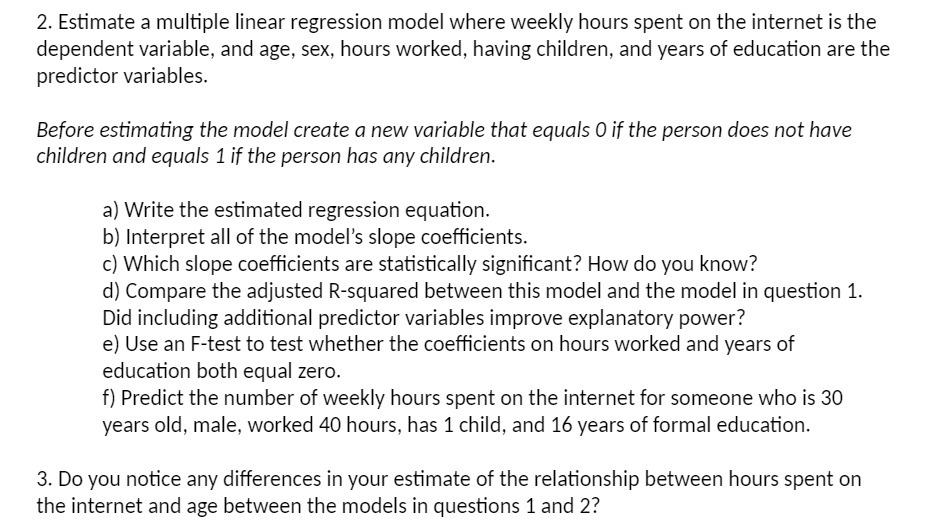 2. Estimate a multiple linear regression model