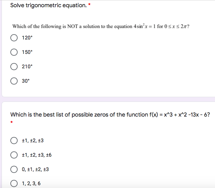 Solve trigonometric equation. * Which of the