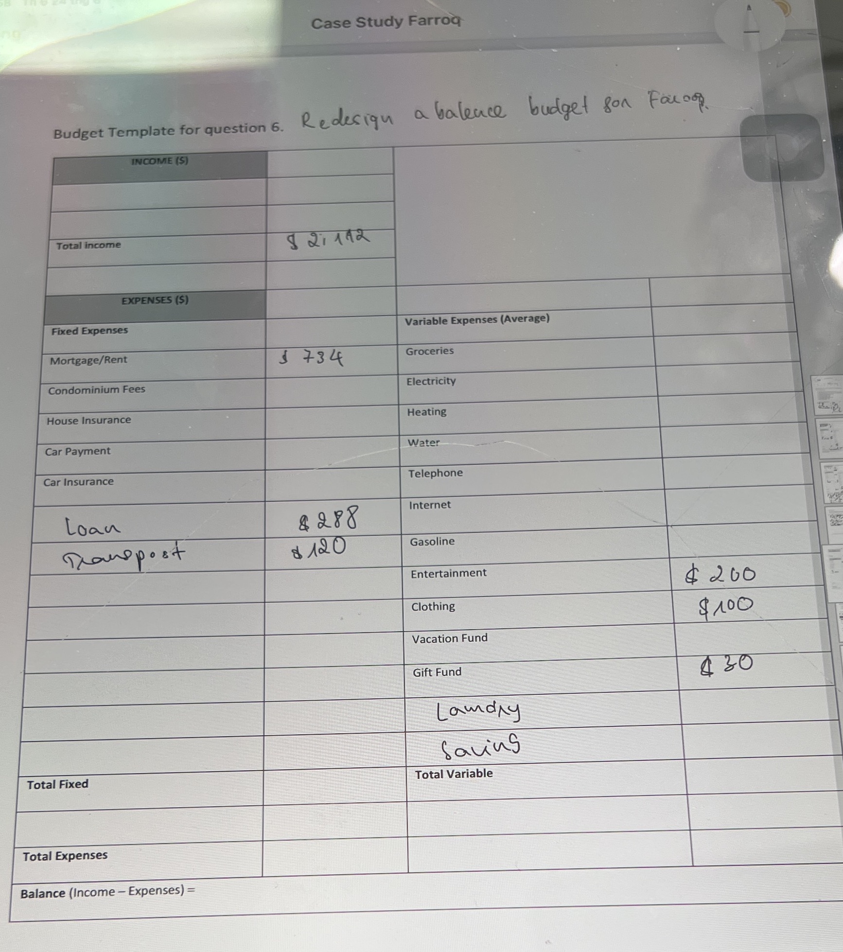 Case Study Farroq Budget Template for question .