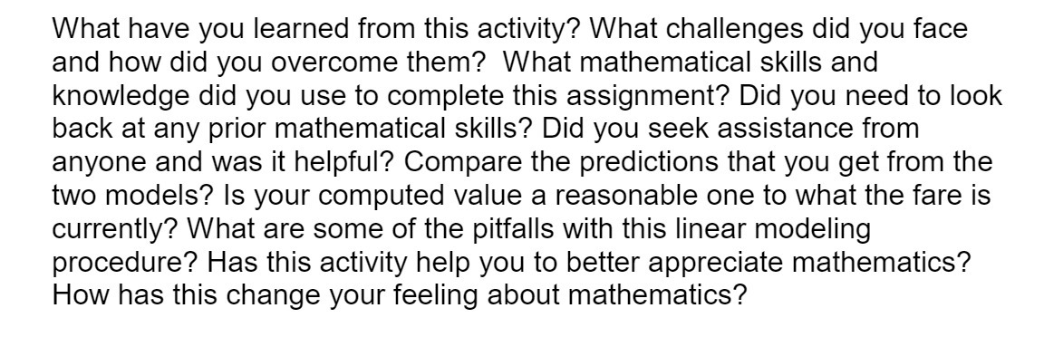 What have you learned from this activity? What