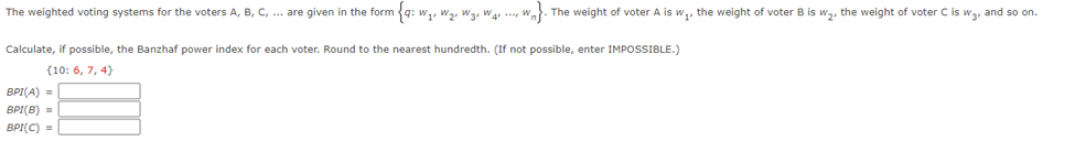 The weighted voting systems for the voters A, B.