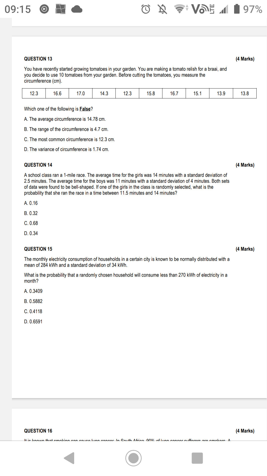 09:15 VoE 97% QUESTION 13 (4 Marks) You have