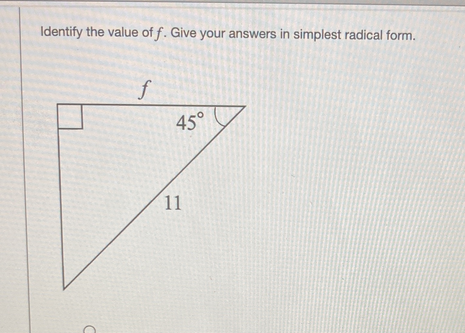 Identify the value of f. Give your answers in
