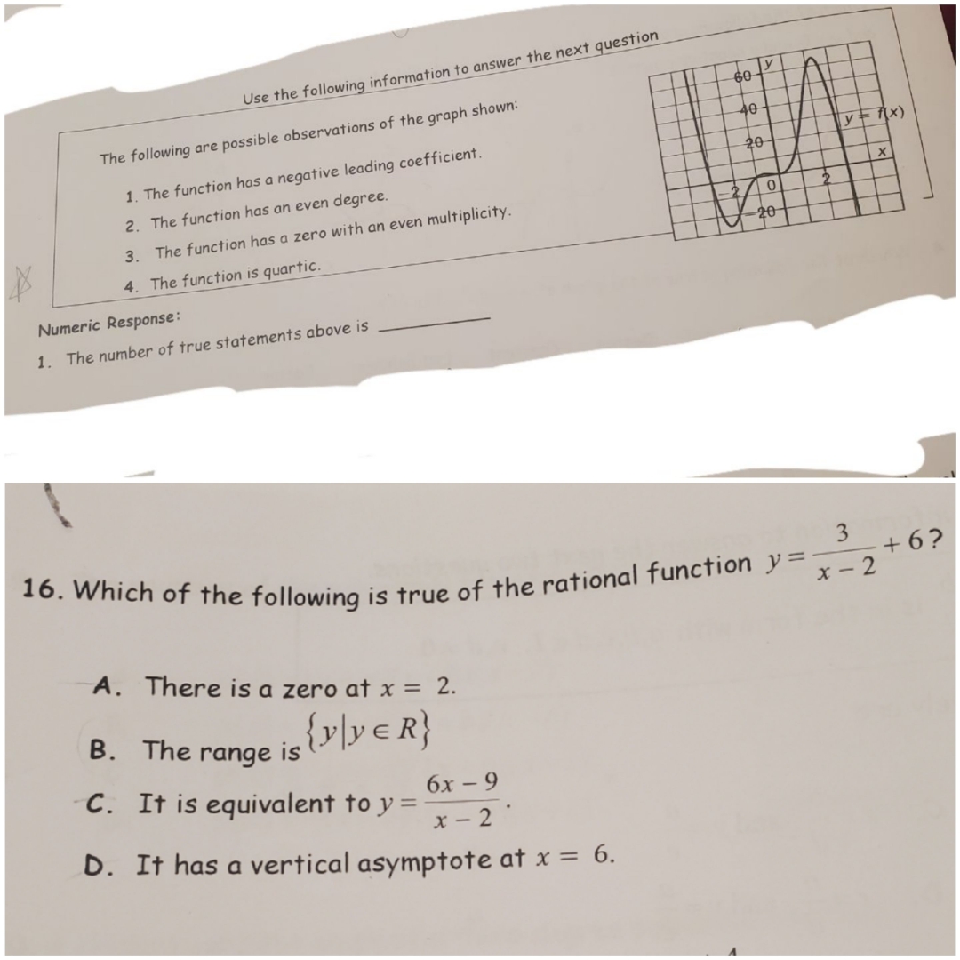 please show work and answer questions 1 and 16