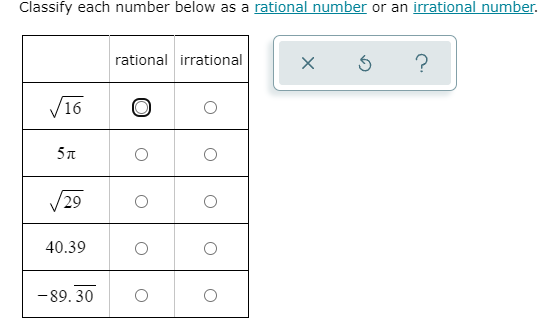 Classify each number below as a rational number