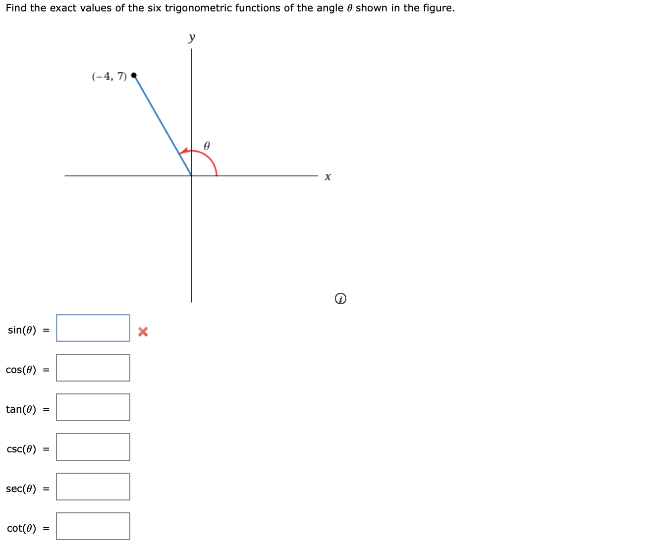 Find the exact values of the six trigonometric