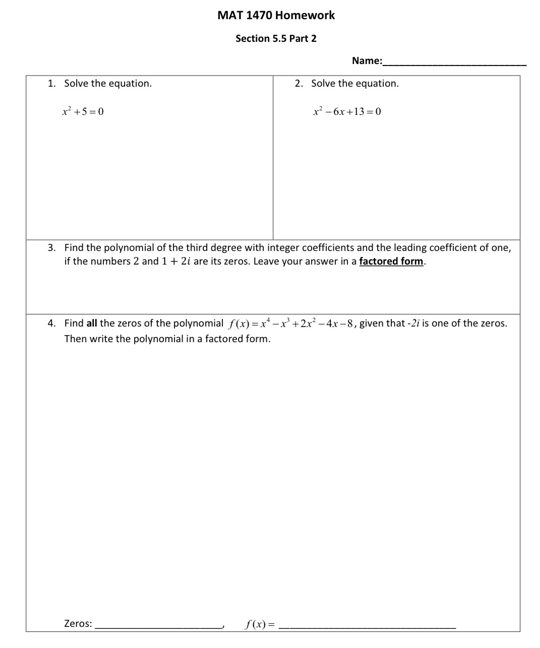 Can you help me solve 1,2,3,4 MAT 1470 Homework