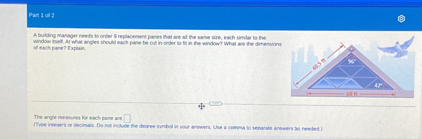 the angles measures for each pane are Part 1 of 2