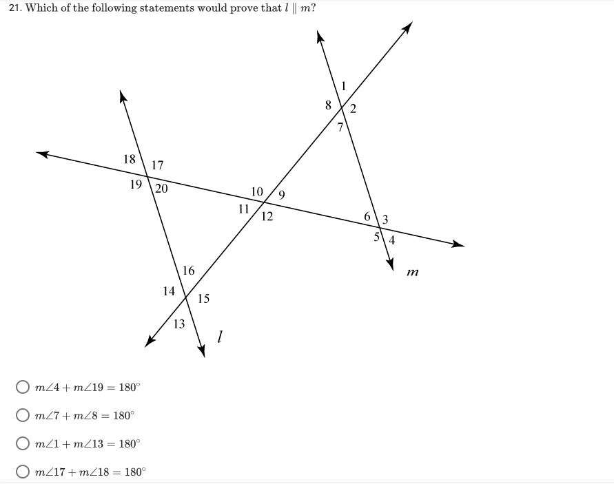 21. Which of the following statements would prove