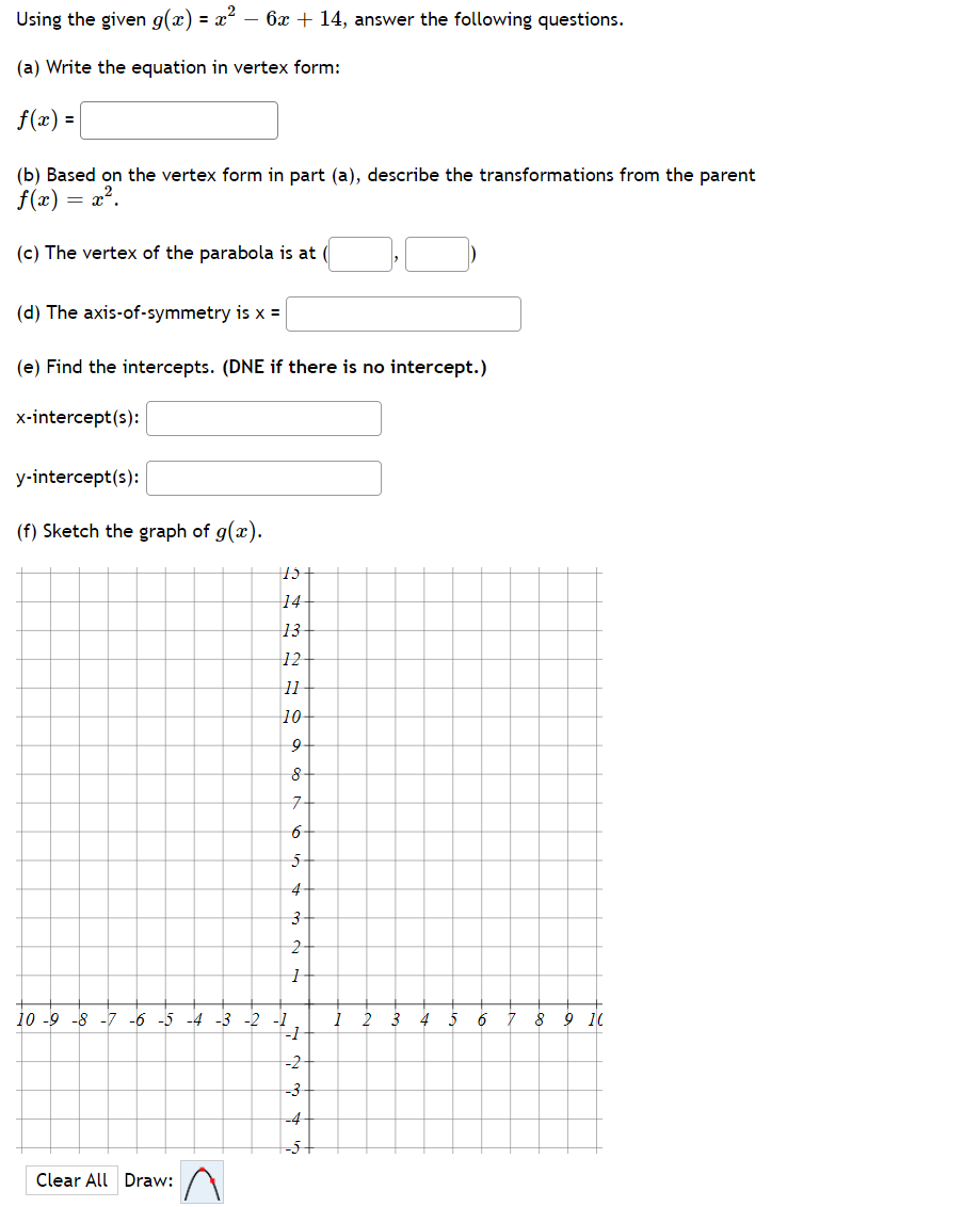Using the given g(a) = x - 6x + 14, answer the