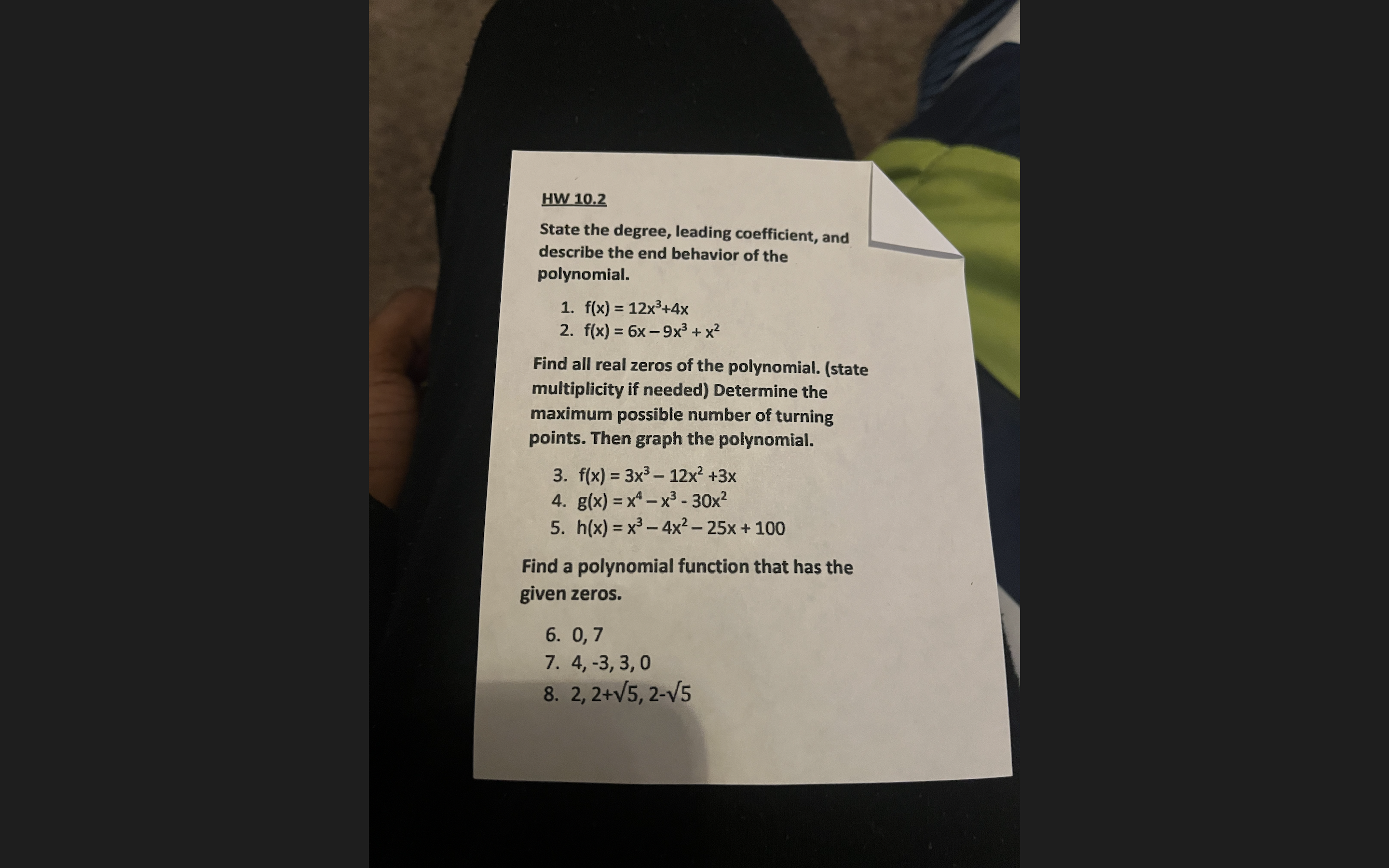 mm state the degree, leading coefcient, and