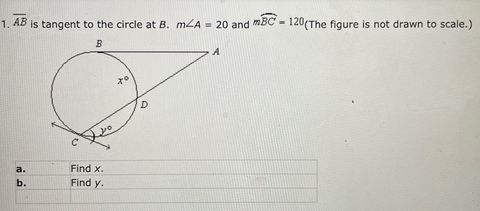 1. AB is tangent to the circle at B. mZA = 20 and