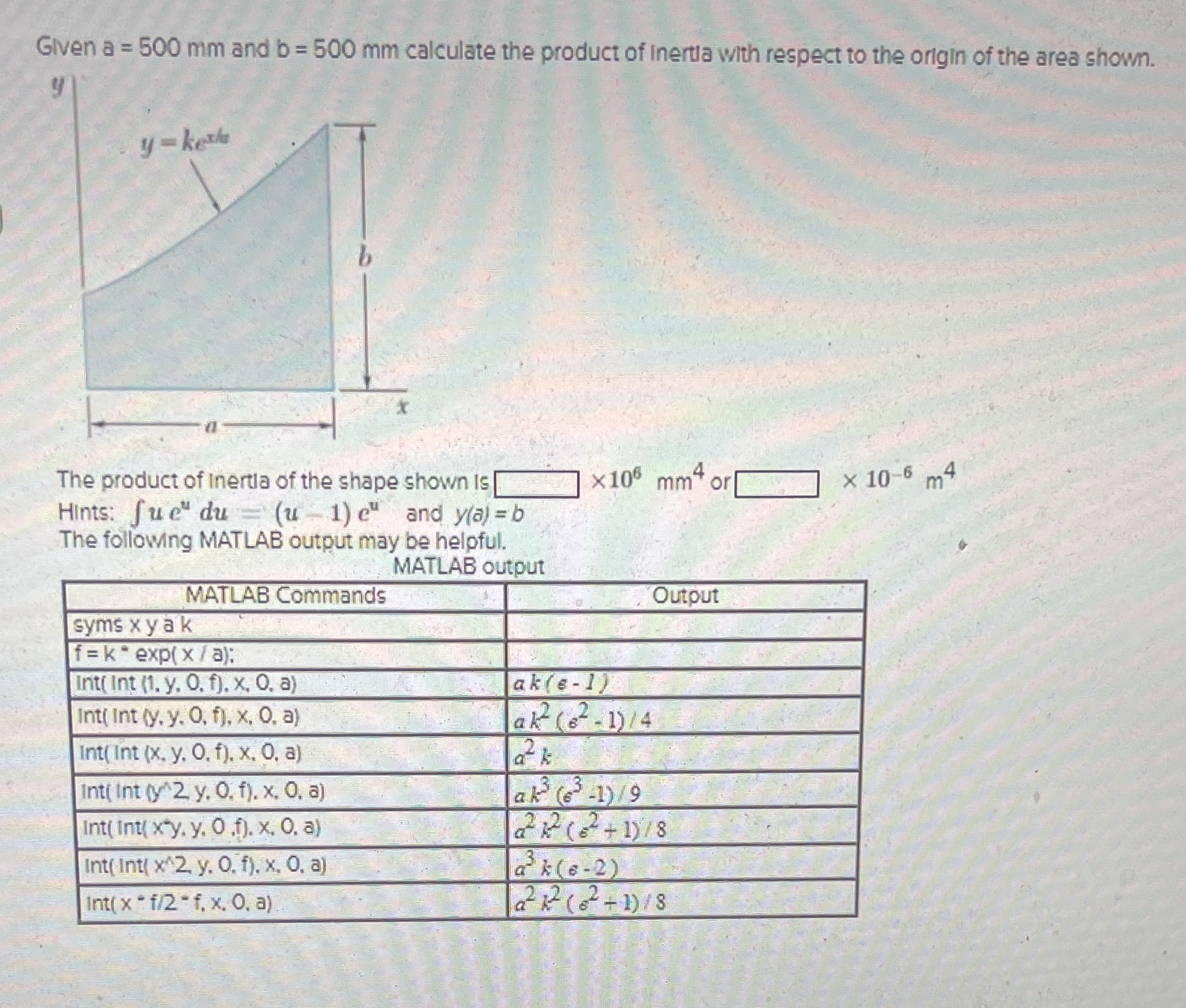 Please be clear Given a = 500 mm and b = 500 mm