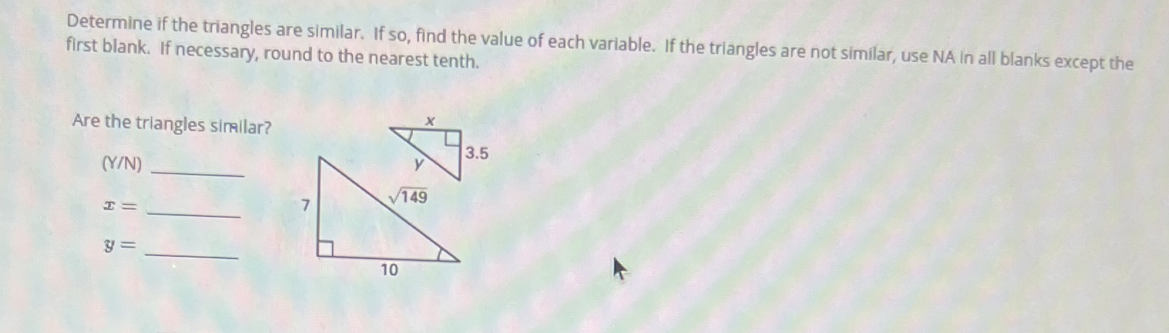 Determine if the triangles are similar. If so,