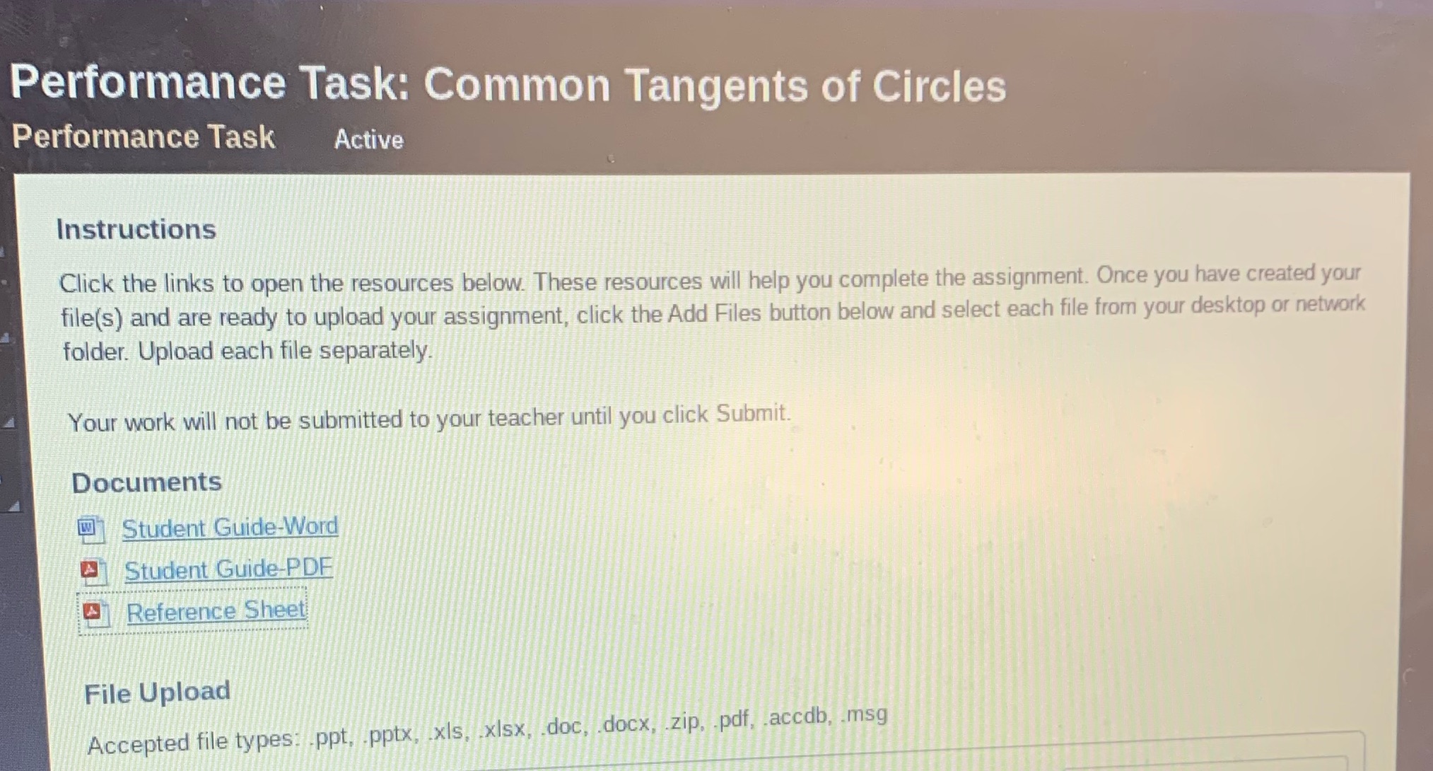 Performance Task: Common Tangents of Circles