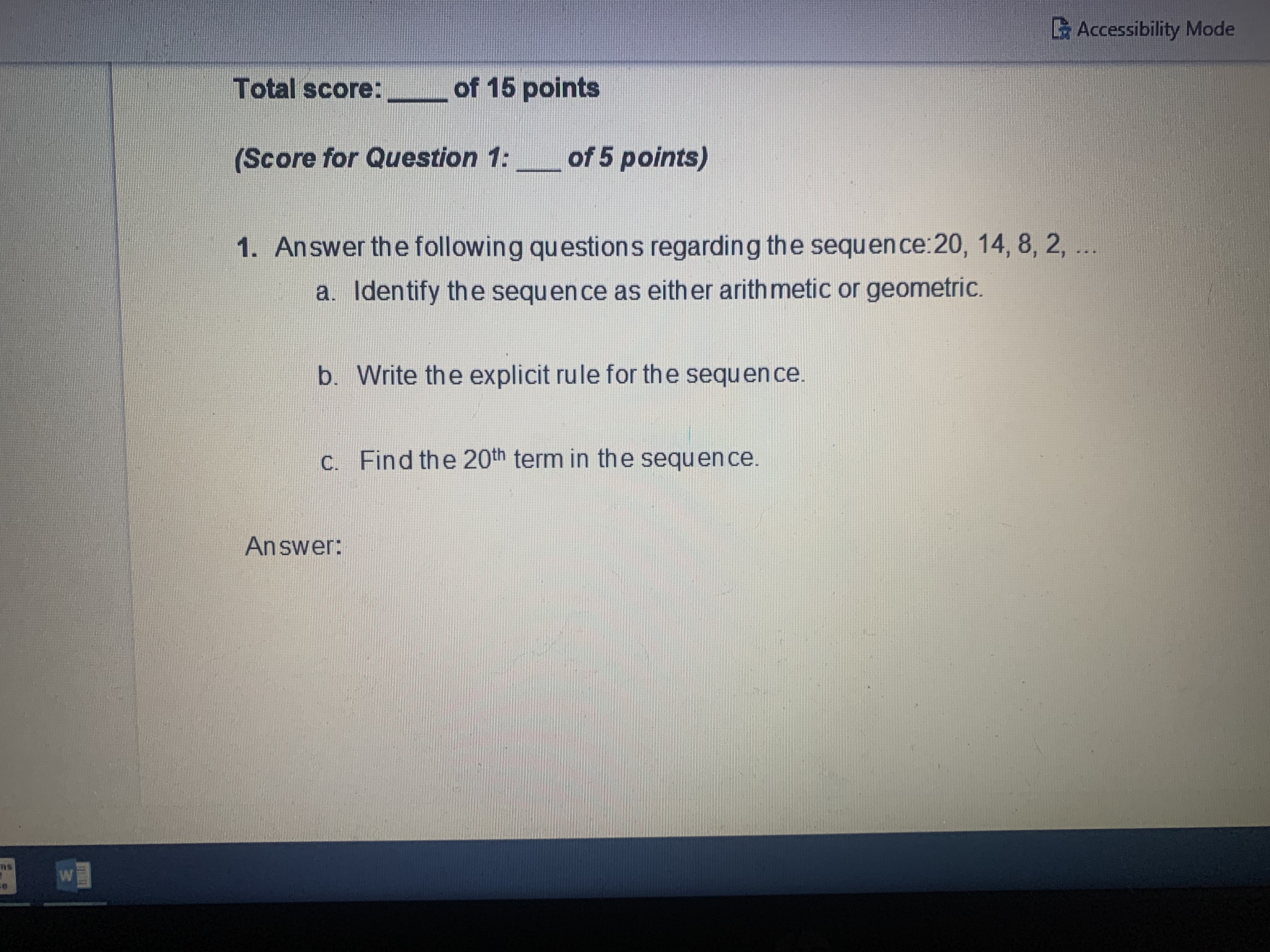 ' Accessibility Mode Total score: :_ of 15