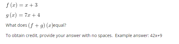 f (x) = 2x + 3 g (2) = 3x + 2 What does (f + 9)