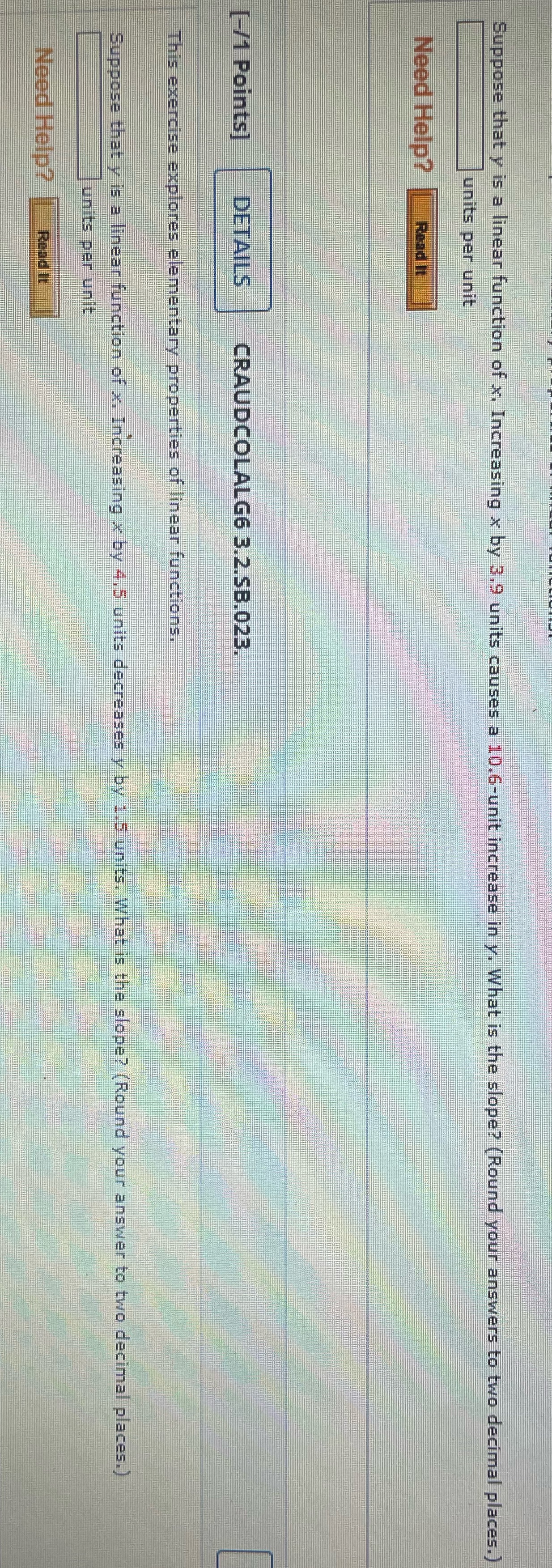 Suppose that y is a linear function of x.