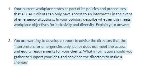 1. Your current workplace states as part of its