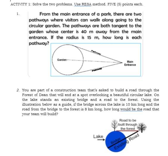 ACTIVITY 1: Solve the two problems. Use RESA