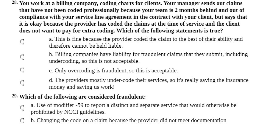 23- You work at a billing company, coding charts