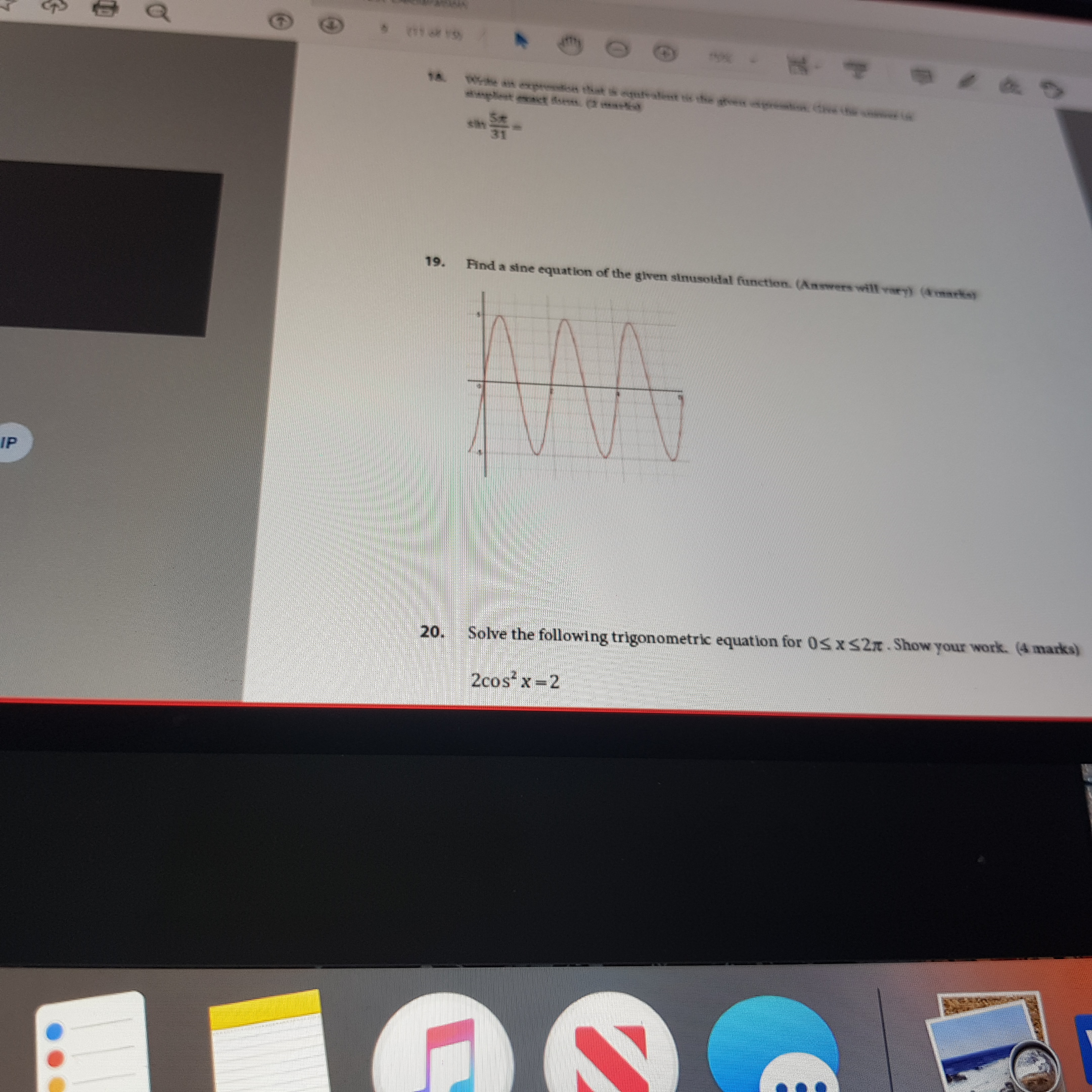 Q 31 19. Find a sine equation of the given