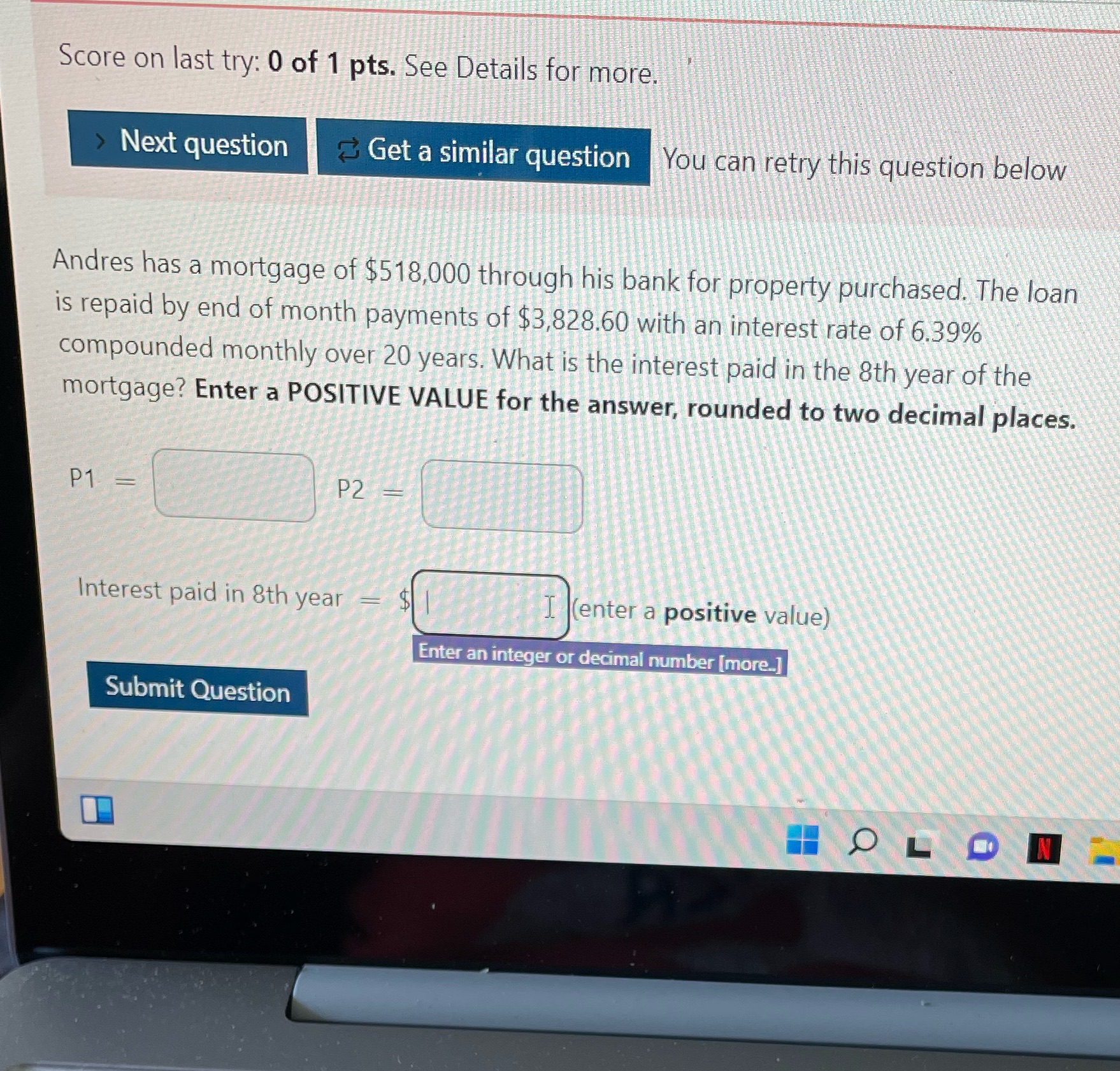 Score on last try: 0 of 1 pts. See Details for