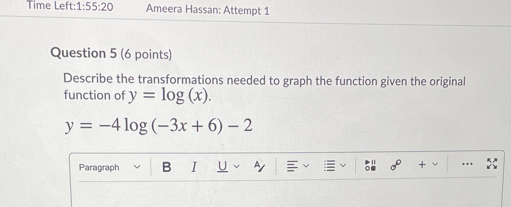 Time Left:1:55:20 Ameera Hassan: Attempt 1