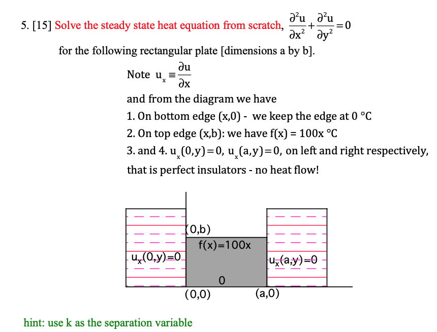 2 2 5. [15] Solve the steady state heat equation