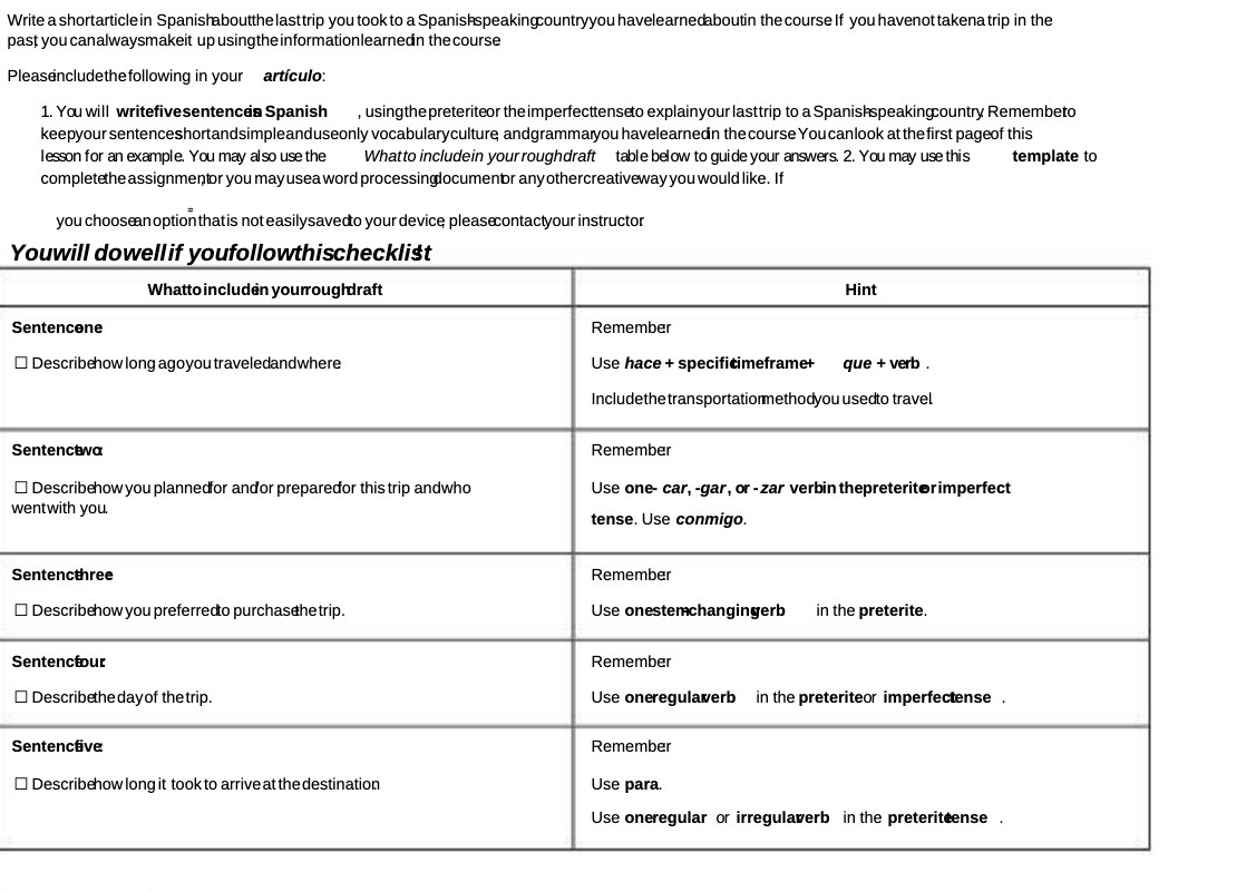 Write a shortarticle in Spanishaboutthe lasttrip