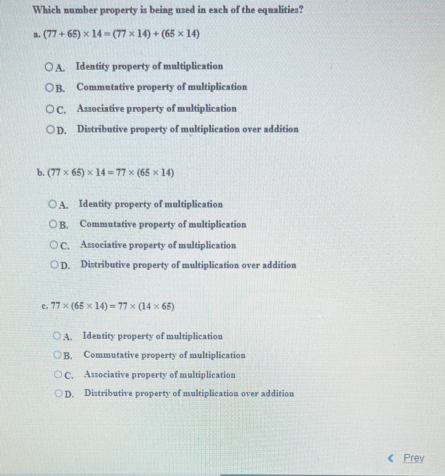 Which number property is being used in each of