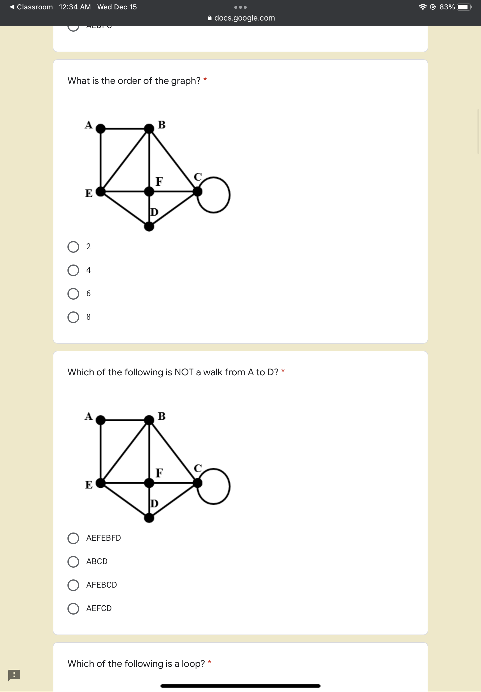 Classroom 12:34 AM Wed Dec 15 . . 83% e