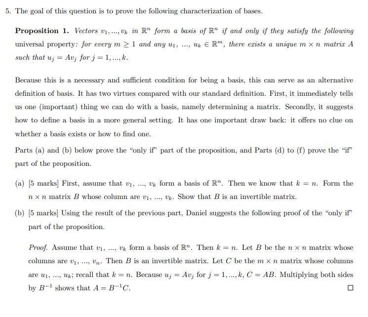 5. The goal of this question is to prove the