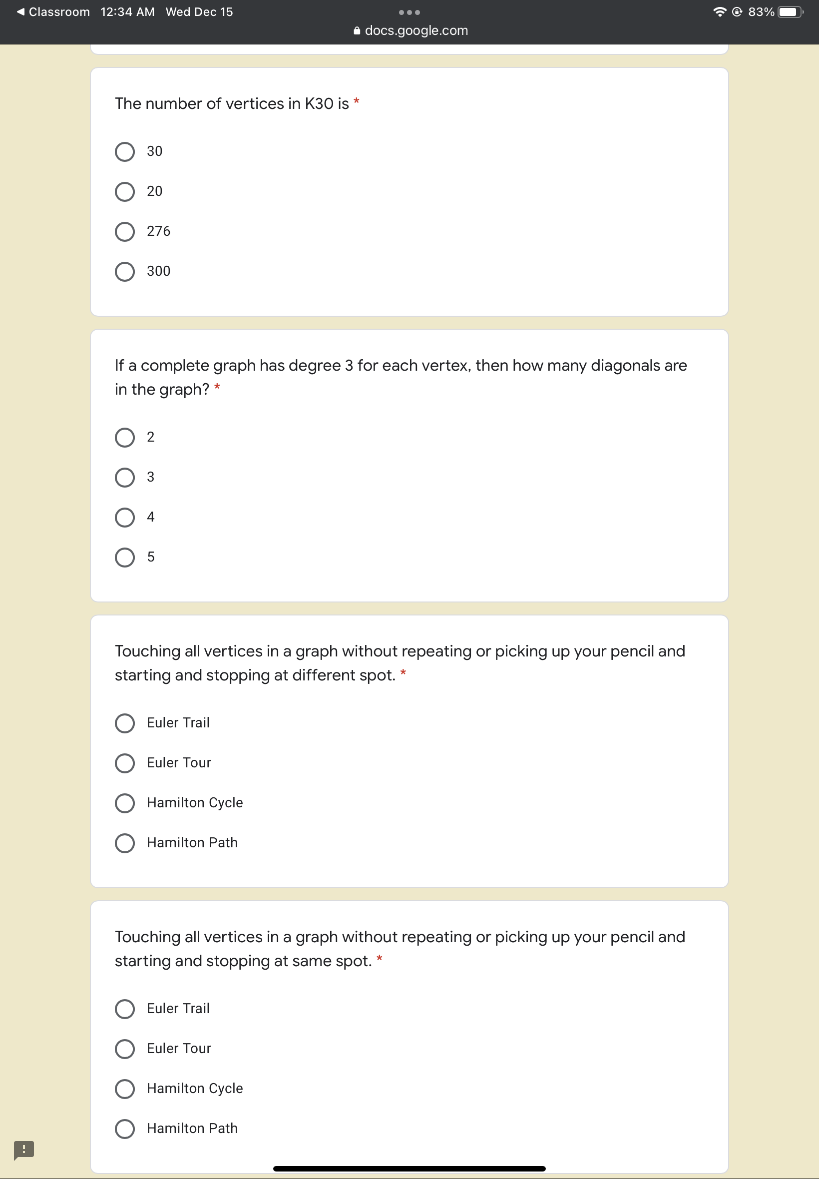 Classroom 12:34 AM Wed Dec 15 . . 83% e