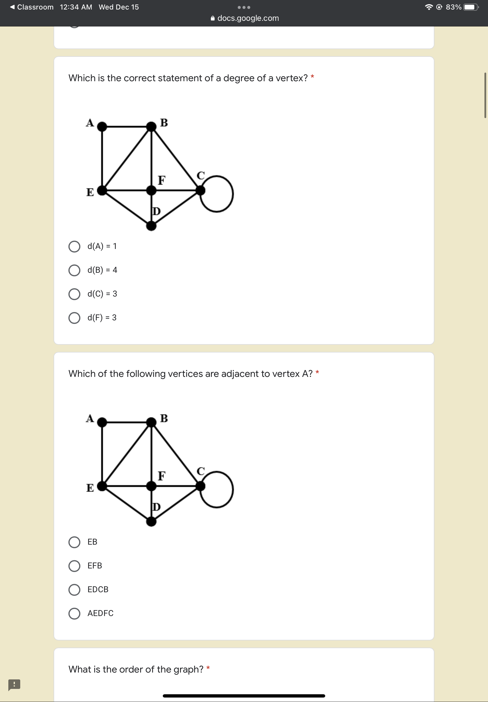 Classroom 12:34 AM Wed Dec 15 . . 83% e