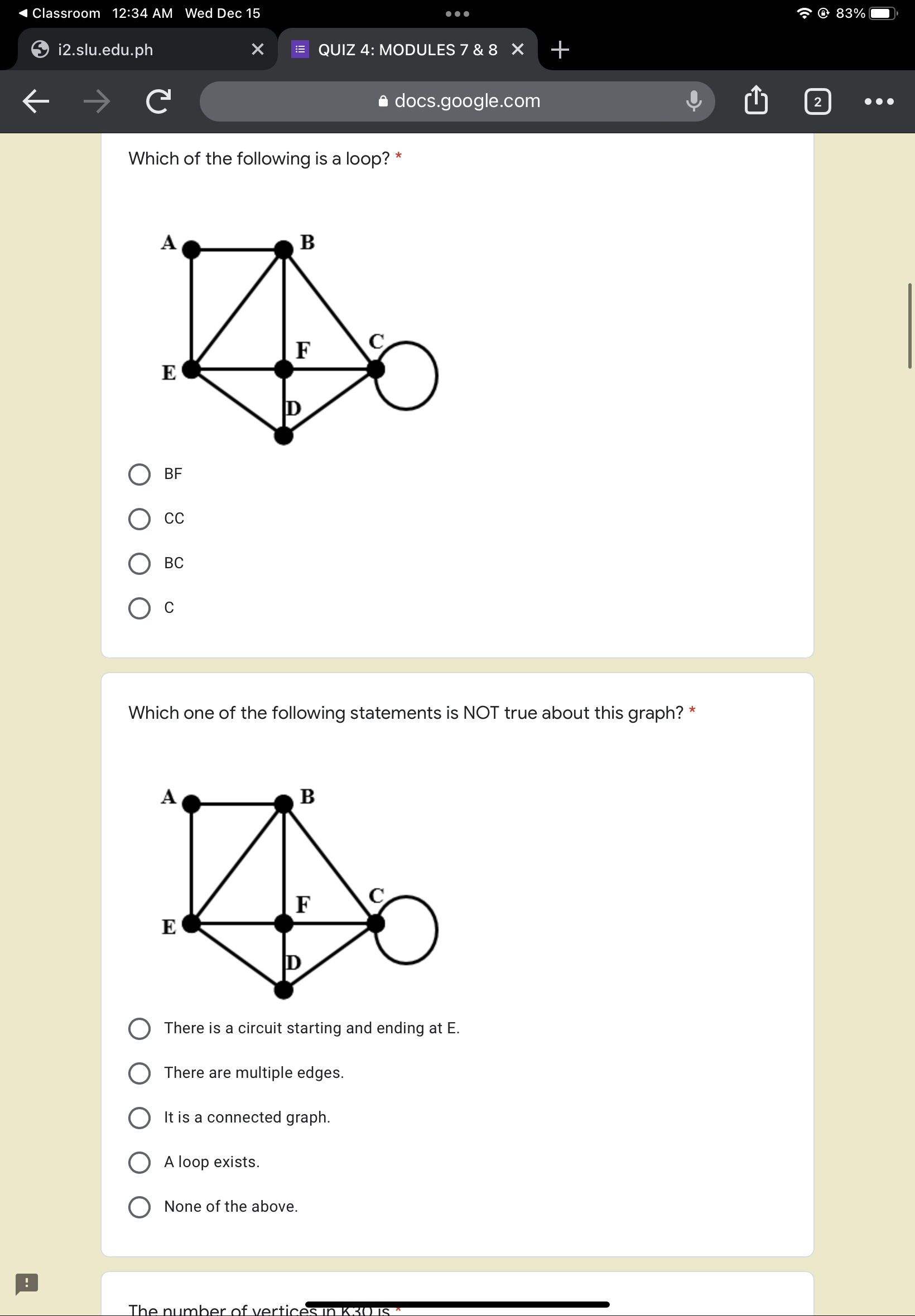 Classroom 12:34 AM Wed Dec 15 . . 83% e