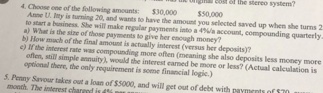 final cost of the stereo system? 4. Choose one of